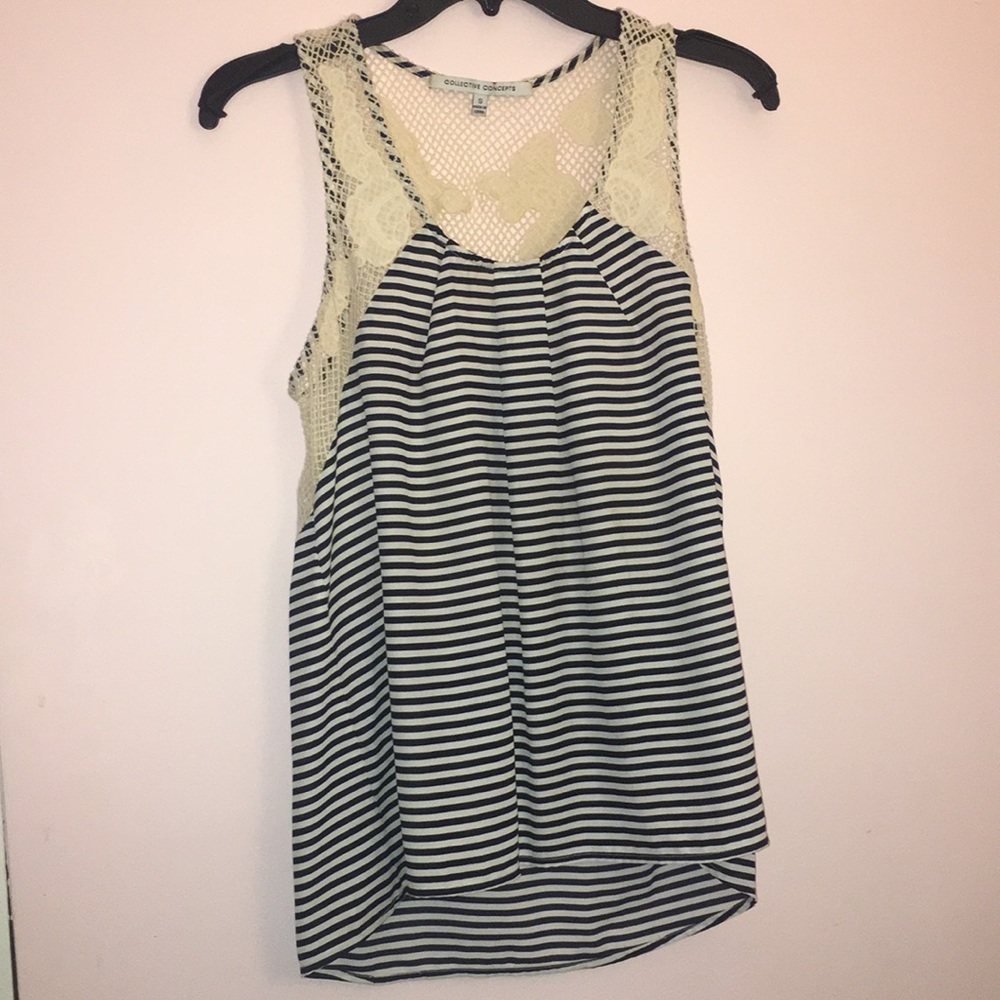 Navy blue and cream striped blouse